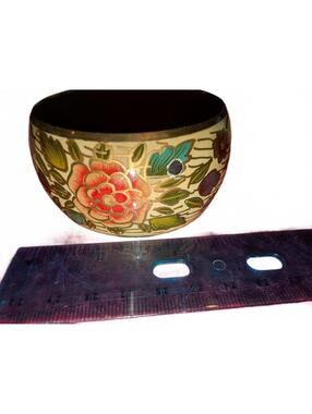 Vintage Floral hand painted  and brass Metal Bangle Bracelet